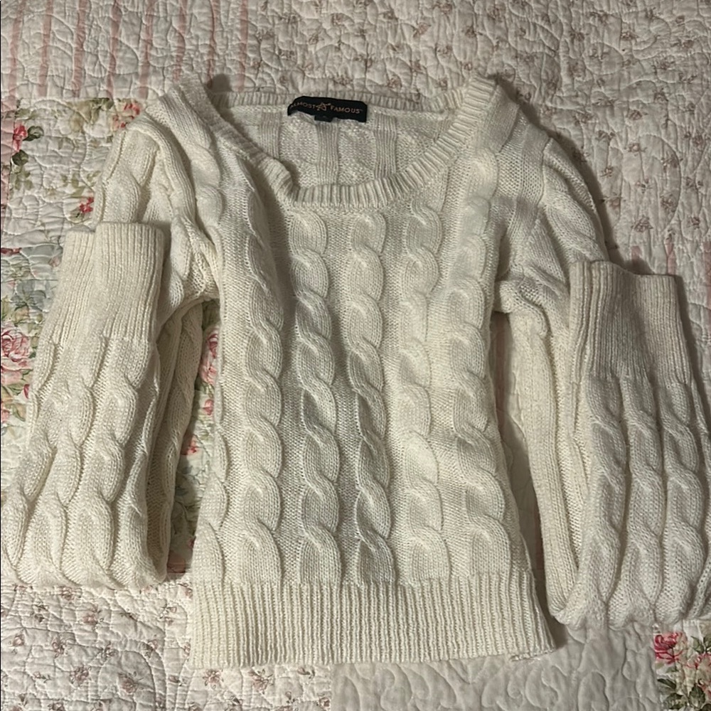 White cable knit sweater